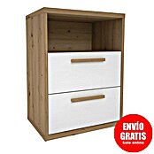 Meka Block Mesita de noche K-976 (L x An x Al: 33,6 x 48,3 x 64,5 cm, Roble Albar/Blanco Poro, Número de cajones: 2 ud.) | BAUHAUS