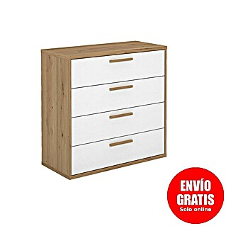 Meka Block Cómoda K-977 (L x An x Al: 88,2 x 40 x 86,5 cm, Roble Albar/Blanco Poro, Número de cajones: 4 ud.)