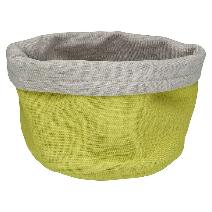 Versa Cesta de tela - L x An x Al: 17 x 14 x 10 cm, Amarillo - Cesta de tela amarilla con borde gris. Cesta de almacenamiento versátil para el hogar, ideal para organizar diversos objetos.