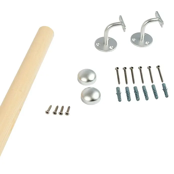 Dolle Handlauf-Set PS 053 - Fichte, Unbehandelt, Länge: 150 cm - Ein Set für eine Treppengeländer-Installation mit einer Holzstange, Halterungen, Schrauben und Dübeln. Ideal für DIY-Projekte im Haus.