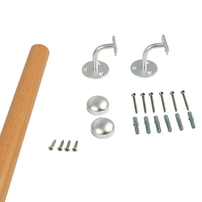 Dolle Handlauf-Set PS 051 - Buche, Lackiert, Länge: 150 cm - Halterung für Handlauf zur Wandmontage, inklusive Schrauben und Dübel, Handlauf, Abdeckkappen. Komplettes Set zur einfachen Montage.