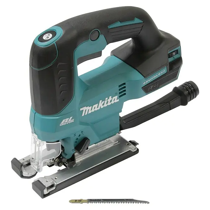 Makita LXT 18V Akku-Pendelhubstichsäge DJV184Z - 18 V, Li-Ionen, Anzahl Akkus: Ohne Akku, Leerlaufhubzahl: 0 /min - 3.000 /min - Abgebildet ist eine Makita Akku-Stichsäge, ein hochwertiges Elektrowerkzeug für präzise Schnitte in verschiedenen Materialien.