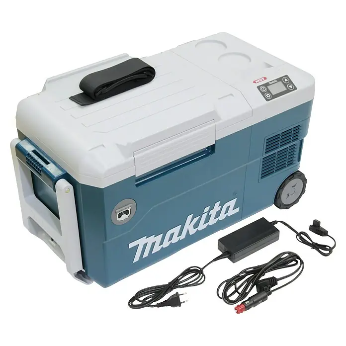 Makita XGT 40V max. Akku-Kühlbox CW001GZ01 - 40 V, Behältervolumen: 20 l, 62,3 x 37,1 x 34,1 cm - Makita Kühlbox mit Zubehör. Die ideale Transportlösung für unterwegs, um Speisen und Getränke kühl zu halten. Inklusive Stromkabel und Adapter.