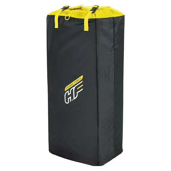 Bestway Hydro Force Juego de paddle surf Aqua Journey - L x An x Al: 274 x 76 x 12 cm, Carga útil: 100 kg, Hinchable, Naranja/Blanco - Bolsa de transporte negra Hydro-Force con malla amarilla y correas, perfecta para transportar y guardar equipos.