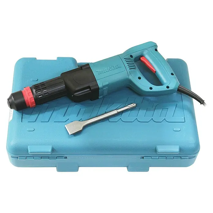 Makita Meißelhammer HK0500 - 550 W, Max. Schlagzahl: 3.500 U/min, 1,8 J - Makita Abbruchhammer mit Meißel auf einem türkisfarbenen Werkzeugkoffer.