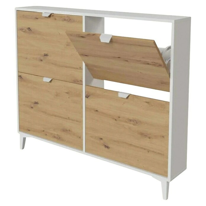 Meka Block Zapatero K-642 (L x An x Al: 20 x 117 x 97,5 cm, Roble Albar/Blanco Soft, Número de compartimentos: 4 ud.) | BAUHAUS