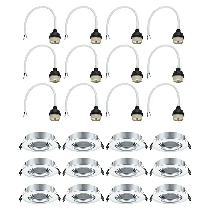 Paulmann Einbauleuchte - 10 W, 9 cm, Chrom, 12 Stk., Schwenkbar - Deckenleuchten-Set: Weiße Halterungen mit Fassungen und Einbauspots für moderne Innenräume.