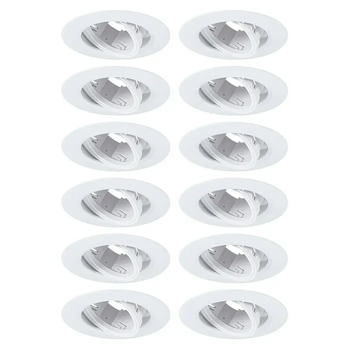 Paulmann Einbauleuchte - 10 W, 9 cm, Weiß, 12 Stk., Schwenkbar - Nahaufnahme von mehreren weißen, versenkten Scheinwerfern. Ideal für die moderne Beleuchtung in jedem Raum.