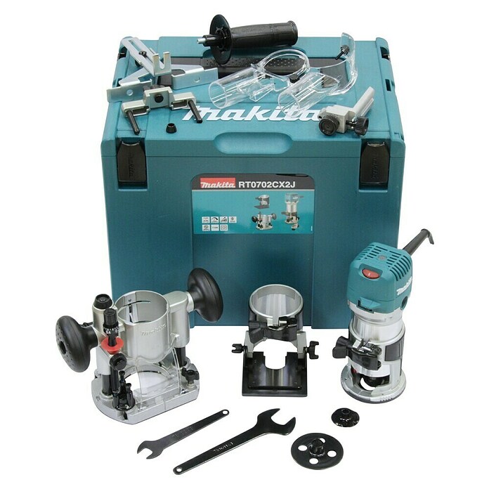 Makita Fresadora eléctrica RT0702CX2J (710 W, 10.000 r.p.m. - 34.000 r.p.m., Diámetro del portaherramientas: 6 mm - 8 mm) | BAUHAUS