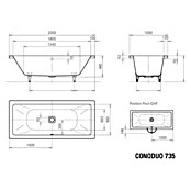 Kaldewei Badewanne Conoduo 735 (200 x 100 cm, Stahl-Email, Alpinweiß)