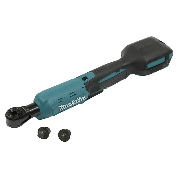 Makita LXT 18V Akku-Ratschenschrauber DWR180Z - 18 V, Ohne Akku - Makita Akku-Ratschenschrauber mit schwarzem Griff und Akkugehäuse, ideal für schwere Arbeiten. Im Lieferumfang sind auch die Einsätze enthalten.