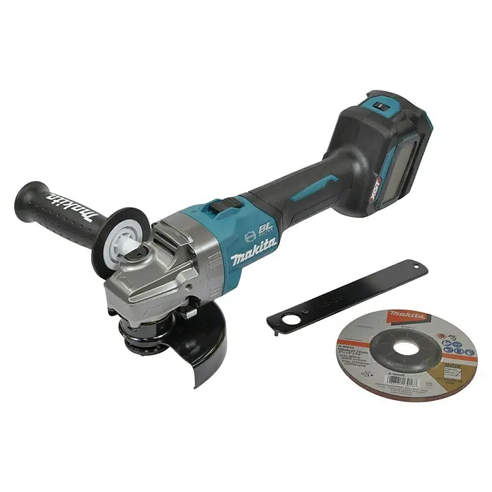 Makita XGT 40V max. Akku-Winkelschleifer GA023GZ - 40 V, Ohne Akku - Akkubetriebener Winkelschleifer von Makita mit Schleifscheibe und Schraubenschlüssel für Schleifscheibenwechsel.
