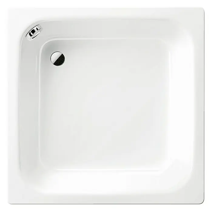 Kaldewei Duschwanne Sanidusch 496 - L x B: 90 x 90 cm, Stahl, Weiß - Quadratische, weiße Duschwanne mit zentralem Abfluss und Überlaufschutz. Ideal für moderne Badezimmerdesigns.
