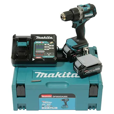 Makita XGT 40V max. Set de taladro atornillador de batería DF002GA202