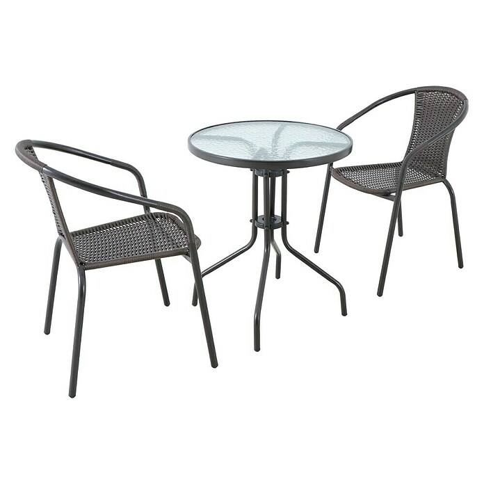 Sunfun Conjunto de muebles Maike (3 pzs., Acero/Ratán sintético, Marrón) | BAUHAUS
