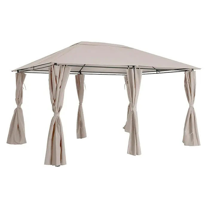 Sunfun Carpa con laterales Dominica - An x Pr: 296 x 396 cm, Color del techo: Beige - Una elegante glorieta con cortinas beige, perfecta para relajarse al aire libre.