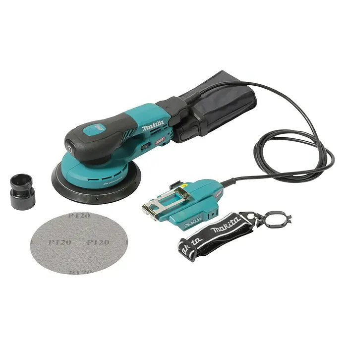Makita XGT 40V max. Akku-Exzenterschleifer BO002CGZ - 40 V, Ohne Akku, Durchmesser Schleifteller: 150 mm - Makita Akku-Exzenterschleifer mit Zubehör. Ein vielseitiges Werkzeug für Schleifarbeiten mit Staubabsaugung, Akku, Schleifscheiben und Aufbewahrungstasche.