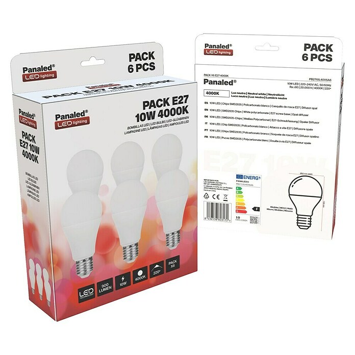 Panaled Pack bombillas LED (10 W, Blanco neutro, 900 lm, E27, 6 ud.) | BAUHAUS