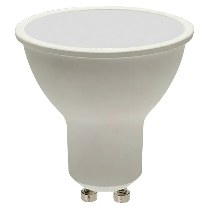 Panaled Set de bombillas LED - 7 W, 600 lm, Blanco neutro, GU10 - Primer plano de una bombilla LED MR16 con un acabado blanco mate, conocida por su eficiencia energética y larga vida útil.