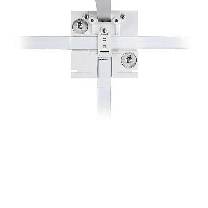 Paulmann LED-Bilderleuchte Set Adelia - 9 W, L x B x H: 28,5 x 8,5 x 8,5 cm, Alu gebürstet, Warmweiß - Nahaufnahme einer weißen Deckenleuchte mit Schrauben, die an einer Deckenhalterung befestigt ist.