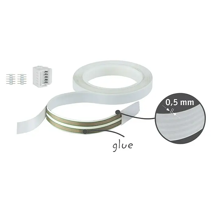 Paulmann LED-Bilderleuchte Set Adelia - 9 W, L x B x H: 28,5 x 8,5 x 8,5 cm, Alu gebürstet, Warmweiß - Ein aufgerolltes Band mit zwei Leiterbahnen und einer Dicke von 0,5 mm, zusammen mit passenden Steckverbindern für LED-Installationen.