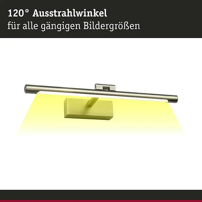 Paulmann LED-Bilderleuchte Mingo - 11 W, L x B x H: 17,5 x 41,5 x 5 cm, Altmessing, Warmweiß - Bild einer LED-Bilderleuchte mit 120° Ausstrahlwinkel für alle gängigen Bildgrößen.