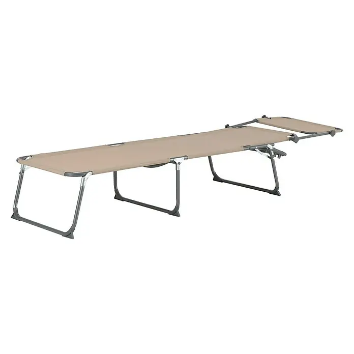 Sunfun Tumbona de jardín Marissa - 70 x 202 x 39 cm, Taupe, Textil - Una litera plegable marrón para camping con reposacabezas ajustable. Ideal para viajes de camping o como cama extra en casa.