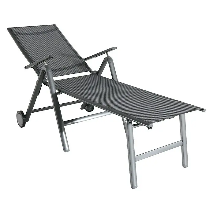Sunfun Maja Tumbona de jardín - Antracita, Metal, Barra antivuelco - Tumbona gris con respaldo ajustable, reposabrazos y ruedas para facilitar el transporte en el jardín o en la terraza.