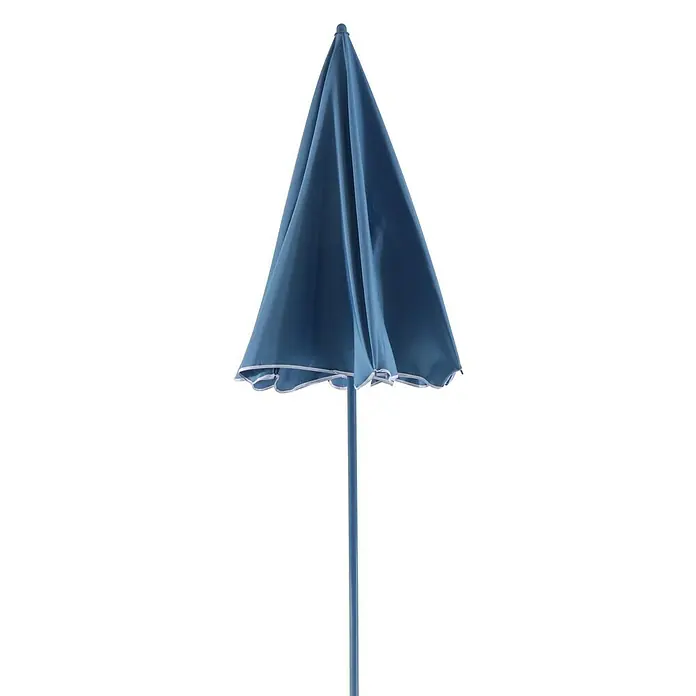 Sunfun Sombrilla Laguna - Colores surtidos, Diámetro de cobertura: 200 cm - Una sombrilla azul con ribete blanco, ideal para jardín o patio, que proporciona sombra y protección solar.