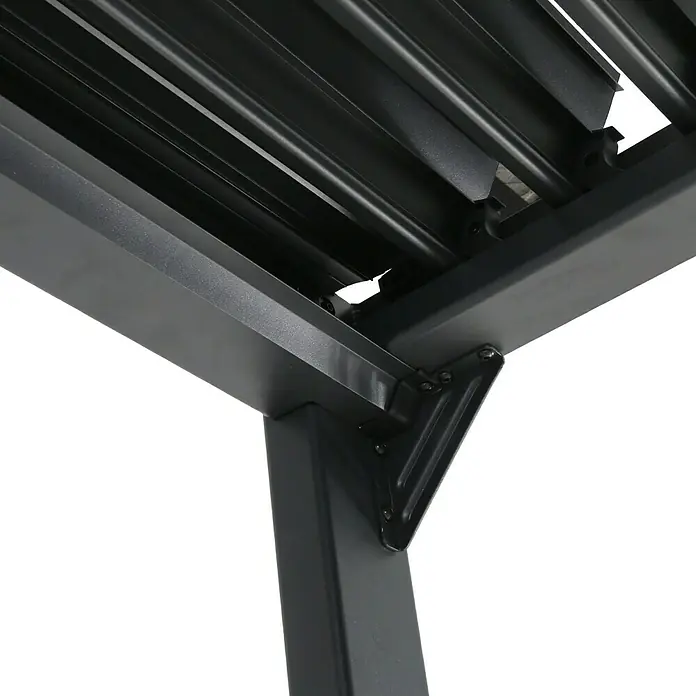 Sunfun Pérgola estándar Palma - An x Pr: 300 x 300 cm, Antracita, Aluminio - Primer plano de un pabellón metálico gris, diseñado para ofrecer estabilidad y sombra elegante para espacios exteriores.