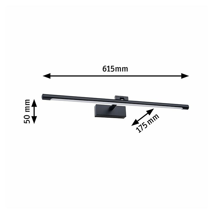Paulmann Aplique LED para cuadros Mingo (14 W, L x An x Al: 17,5 x 61,5 x 5 cm, Negro, Blanco cálido) | BAUHAUS