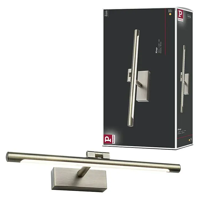Paulmann LED-Bilderleuchte Mingo - 11 W, L x B x H: 17,5 x 41,5 x 5 cm, Altmessing, Warmweiß - Produktbild einer Paulmann Mingo LED-Wandleuchte in gebürstetem Messing, ideal für stilvolle Akzentbeleuchtung im Innenbereich.