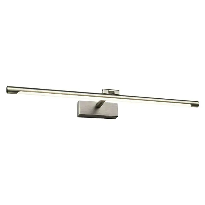 Paulmann LED-Bilderleuchte Mingo - 14 W, L x B x H: 17,5 x 61,5 x 5 cm, Altmessing, Warmweiß - Eine moderne, silberfarbene LED-Wandleuchte mit einer schlanken, horizontalen Form und einem rechteckigen Sockel.