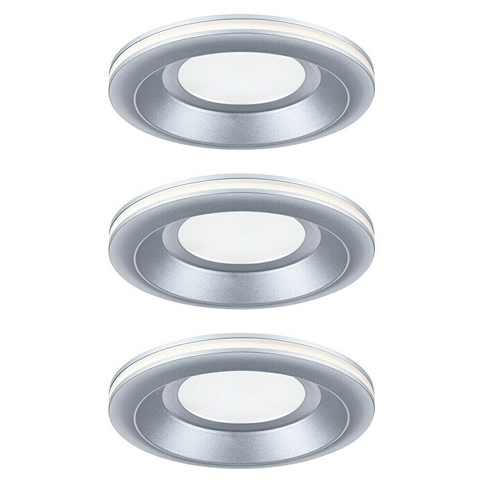 Paulmann Set de focos empotrables Sormus (19,5 W, Ø x Al: 10 x 3,3 cm, Plata, 3 ud., Blanco cálido) | BAUHAUS