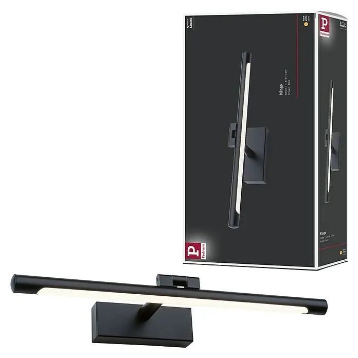 Paulmann LED-Bilderleuchte Mingo - 11 W, L x B x H: 17,5 x 41,5 x 5 cm, Schwarz, Warmweiß - Produktbild einer Paulmann Mingo Badleuchte in Schwarz, elegant und modern, ideal für stilvolle Badezimmerbeleuchtung.\n