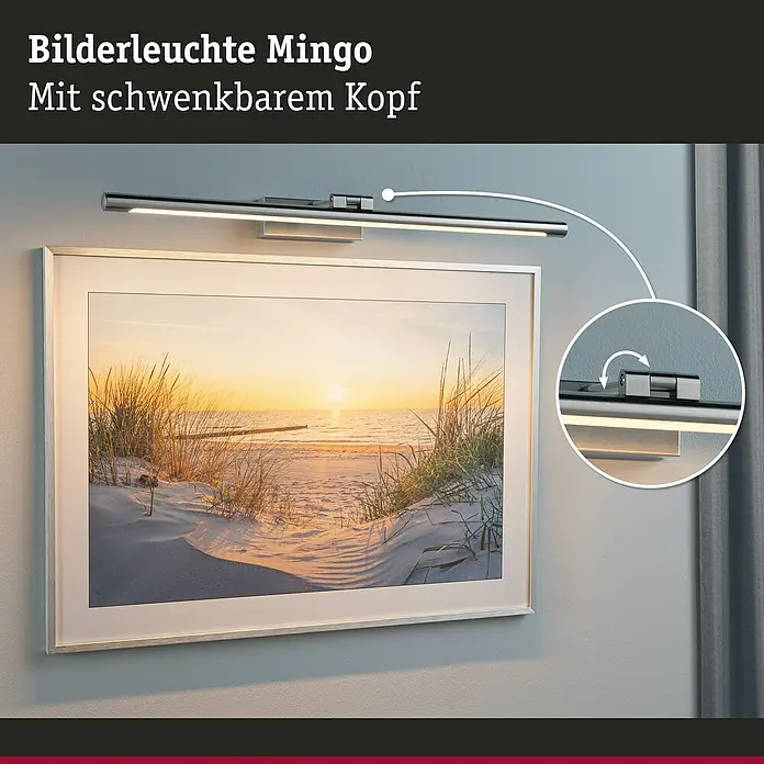 Paulmann LED-Bilderleuchte Mingo - 14 W, L x B x H: 17,5 x 61,5 x 5 cm, Alu gebürstet, Warmweiß - Bilderleuchte Mingo in Silber. Die Lampe ist mit einem schwenkbaren Kopf ausgestattet, um das Licht optimal auszurichten.