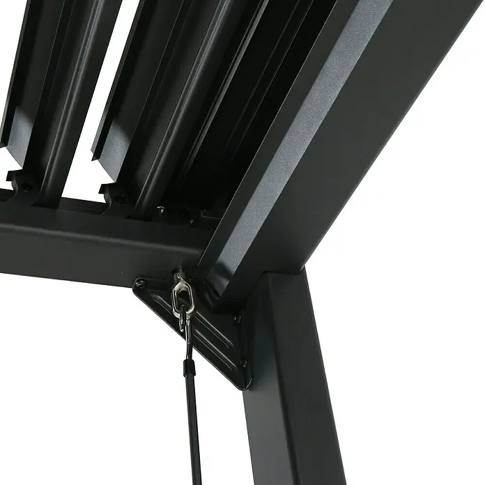 Sunfun Pérgola estándar Palma - An x Pr: 300 x 300 cm, Antracita, Aluminio - Detalle de una pérgola negra con lamas ajustables y estructura robusta.