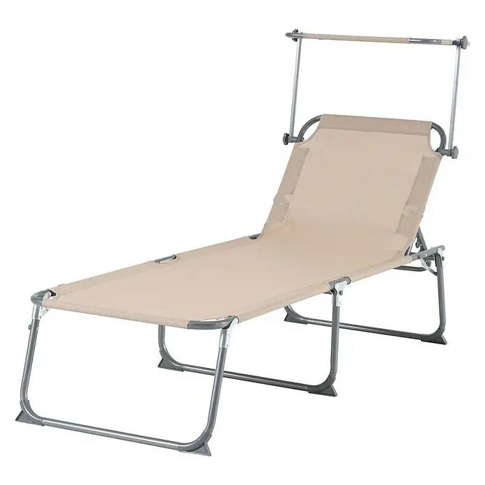 Sunfun Tumbona de jardín Marissa - 70 x 202 x 39 cm, Taupe, Textil - Una cómoda tumbona con parasol ajustable invita a relajarse al aire libre. La estructura robusta garantiza estabilidad y durabilidad.
