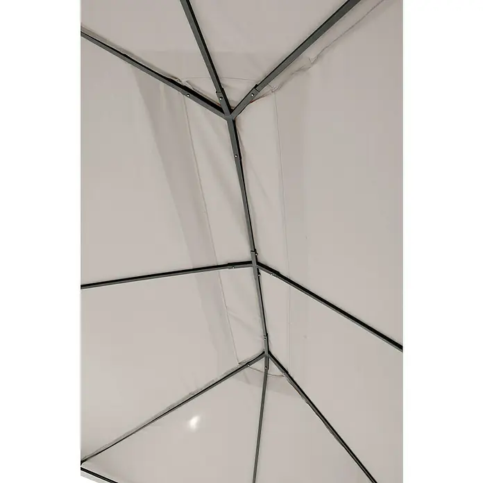 Sunfun Carpa con laterales Dominica - An x Pr: 296 x 396 cm, Color del techo: Beige - Detalle del techo de una glorieta con estructura metálica y paneles de tela, que muestra un diseño sencillo y moderno.