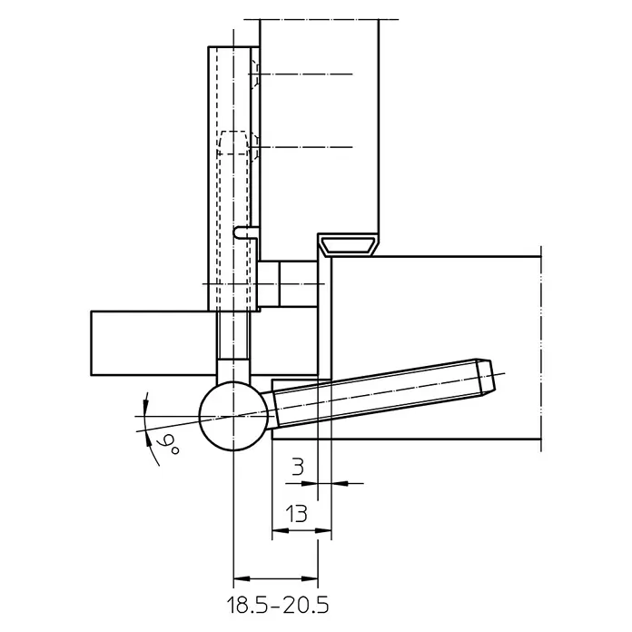 Simonswerk Rahmenteil V0026 WF - Länge: 101 mm, Durchmesser Rolle: 15 mm - Produktansicht einer Türscharnier-Skizze mit technischen Maßen für Montage und Design, perfekt für Planungsdetails.