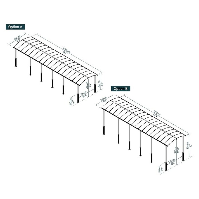 Palram Carport (L x B: 1.290 x 359 cm, Einfahrtshöhe: 329 cm)