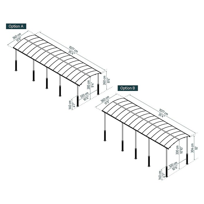Palram Carport (L x B: 1.077 x 359 cm, Einfahrtshöhe: 329 cm)