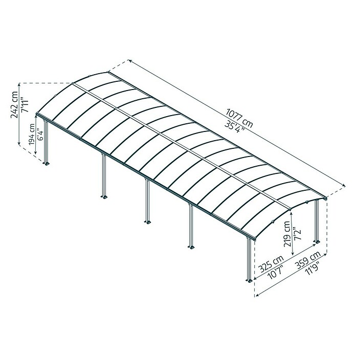 Palram Carport (L x B: 1.077 x 359 cm, Einfahrtshöhe: 219 cm)