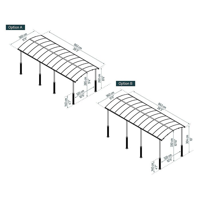Palram Carport (L x B: 863 x 359 cm, Einfahrtshöhe: 329 cm)