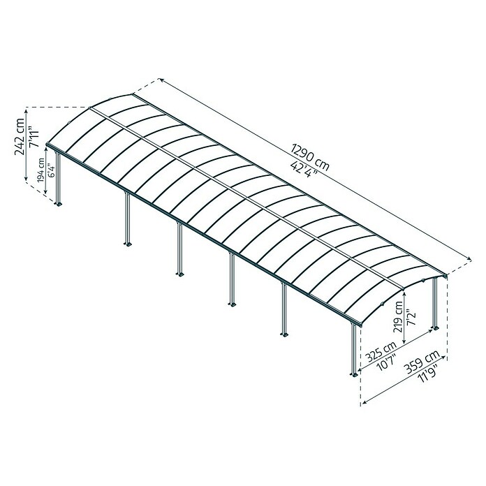 Palram Carport (L x B: 1.290 x 359 cm, Einfahrtshöhe: 219 cm)