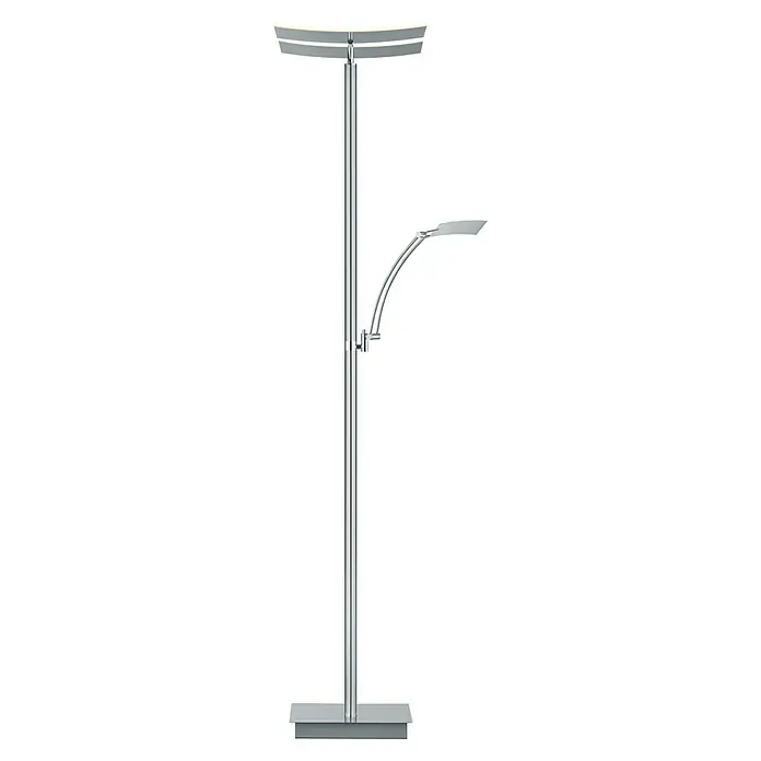 LED-Stehleuchte Andy - 47 W, Höhe: 185 cm, Nickel, Warmweiß - Stehleuchte aus Chrom mit gebogenem Schirm und rechteckigem Sockel. Modernes Design für eine angenehme Beleuchtung im Raum.