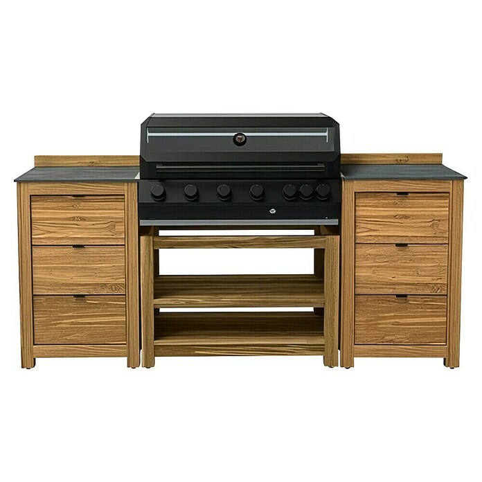 Barbacoa de gas Cliff 6005-2 IR Black + Módulos para barbacoa Zoe II (Superficie de la parrilla (An x Pr): 90,5 x 45 cm, 24,2 kW, Número de quemadores: 6) | BAUHAUS