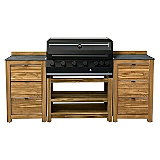 Barbacoa de gas Cliff 6005-2 IR Black + Módulos para barbacoa Zoe II (Superficie de la parrilla (An x Pr): 90,5 x 45 cm, 24,2 kW, Número de quemadores: 6)