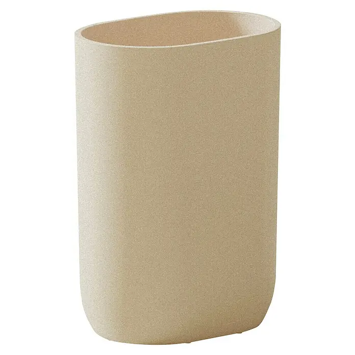 Cosmic Portacepillos Alife - Blanco perla - Primer plano de una elegante maceta cilíndrica beige que muestra una estética moderna y minimalista, perfecta para la decoración interior.