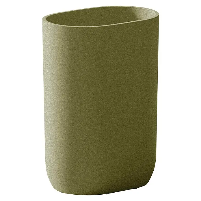 Cosmic Portacepillos Alife - Verde - Primer plano de una maceta beige con una textura rugosa. Esta maceta es un complemento elegante para cualquier espacio interior o exterior.